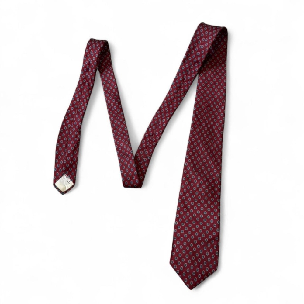 Vintage 80s Liberty of London‎ Red Geometric Medallion 100% Silk Tie